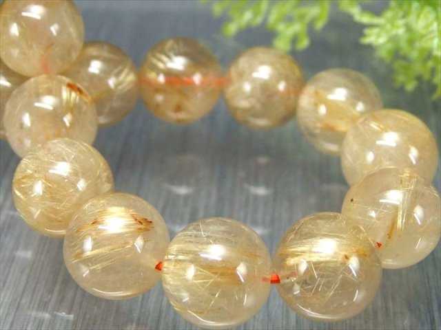 繊細針・束針 3A+ ゴールドルチルクォーツ ブレスレット 12mm-12.5mm×18珠 ルチル際立つ透明感 金運の代表石 一点もの ブラジル産 bl-s-g パワーストーン