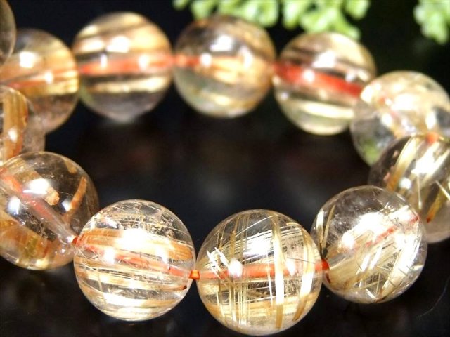束針タイチン 4A+ ゴールドタイチンルチルクォーツ ブレスレット 11.5mm-12mm×18珠 金運の代表石 明るめ煌めきキラキラ針 一点もの ブラジル産