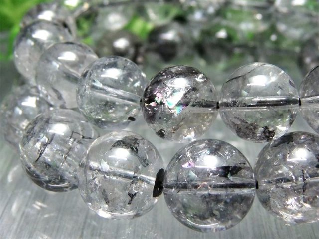 虹入り珠有り 2A エレスチャルクォーツ ブレスレット 11.5mm-12mm×18珠前後 グラファイト 最強パワー 骸骨水晶 水晶の最終形態 ヒマラヤ産 パワーストーン
