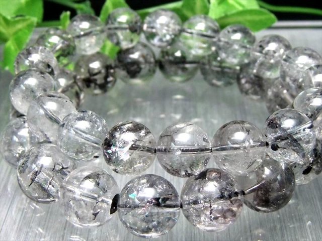 虹入り珠有り 2A エレスチャルクォーツ ブレスレット 11.5mm-12mm×18珠