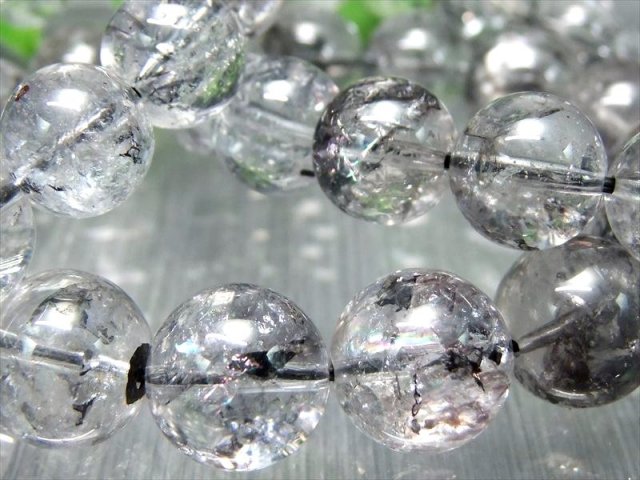 虹入り珠有り 2A エレスチャルクォーツ ブレスレット 11.5mm-12mm×18珠
