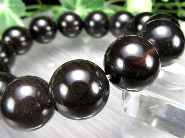 大珠 透き通る漆黒の天然石 和田峠 黒曜石 オブシディアン ブレスレット 約15mm-16mm×14珠 国産の黒曜石 透明感あり 最強の魔除け・邪気払いの石 証明書付き