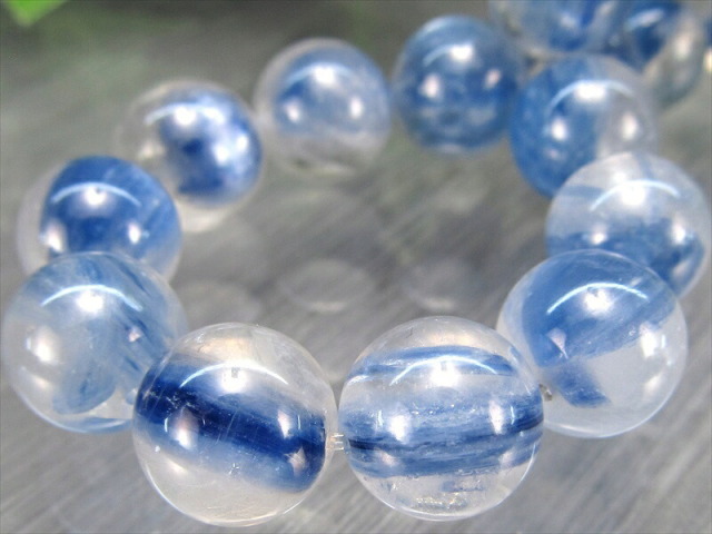 3A+ 爽やかブルー カイヤナイト シリカ ブレスレット 10.5mm-11mm×19珠 美麗ブルー 独立心や探究心を強める石 一点もの ブラジル産 bl-p ss-50