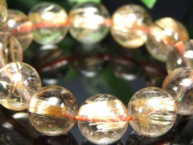 超透明 板針 4A+ ゴールドタイチンルチルクォーツ ブレスレット 10mm-10.5mm×20珠 タイチンルチルクォーツ コムローズ Comrose 大人気 天然石 一点物