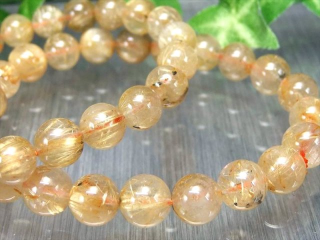 繊細針 3A ゴールドルチルクォーツ ブレスレット 8.5mm-9mm×23珠前後