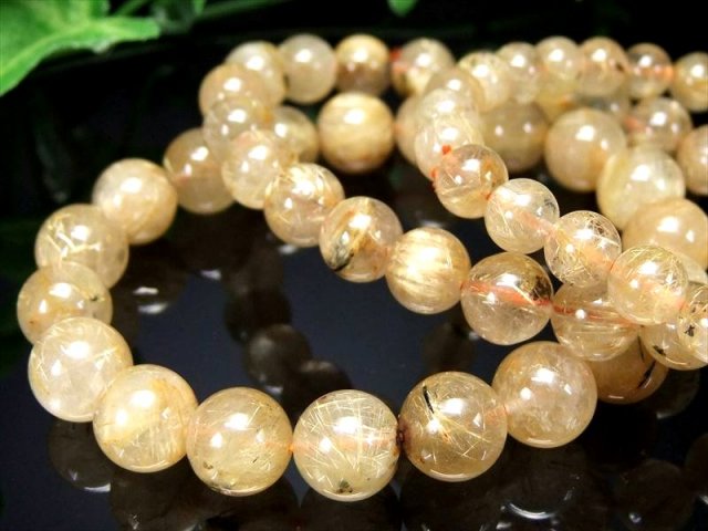 ゴールドルチルクォーツ ブレスレット 金針 9.5-9.8mm 内径16cm 繊細針 3A ゴールドルチルクォーツ ブレスレット 9mm-9.5mm×21珠前後