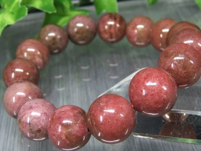 純国産 4A 国産 ロードナイト ブレスレット 14mm-14.5mm×15珠 最愛のパートナーを見つける石 薔薇輝石 1点もの 愛知県田口鉱山産 パワーストーン 天然石