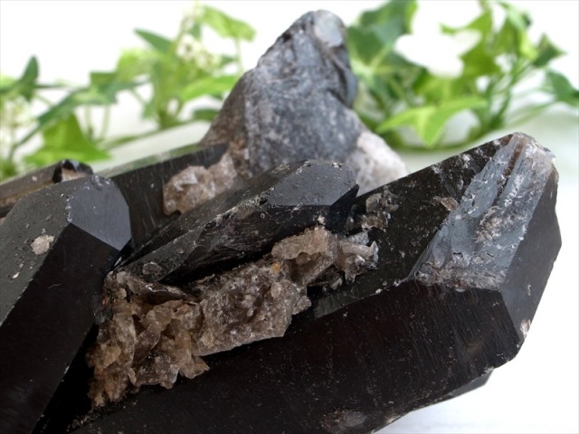 天然の黒光り 天然 黒水晶 モリオン クラスター 原石 重さ302g 最大幅約104mm 大自然の力強さを感じる漆黒の水晶 最強の魔除け・邪気払いの石 1点物