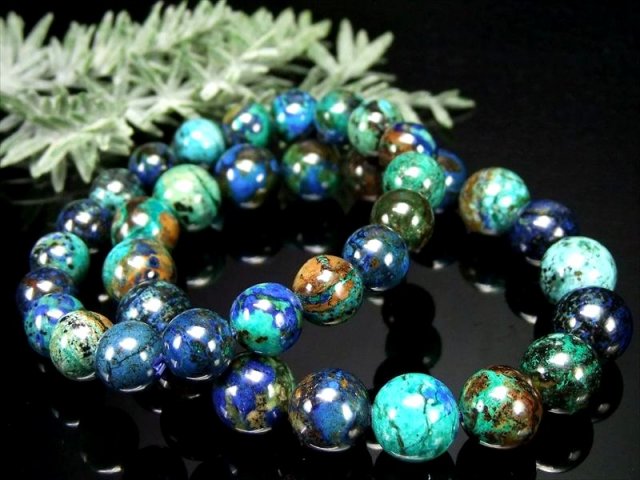 アズロマラカイト　ブレスレット アズライトマラカイト ブレスレット 11mm-11.5mm×18珠前後 アズライト