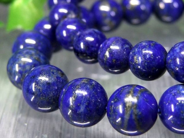 AA ラピスラズリ ブレスレット パイライト入り 10.5mm-11mm×19珠前後 つやつや光沢 きらきら パイライト 知恵を授ける石 高貴な瑠璃色 アフガニスタン 産