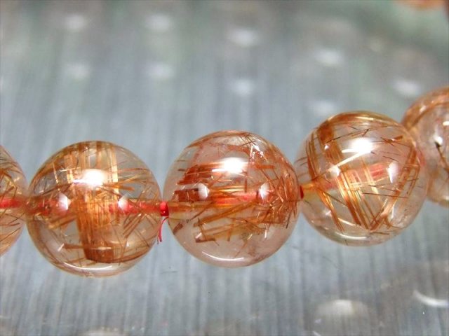 希少な タイチン針 4A オレンジ ルチルクォーツ ブレスレット 10mm-10.5mm×20珠 金運と活力の石 一点もの ブラジル産 パワーストーン 天然石 タイチンルチル