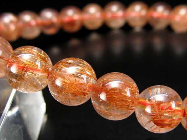 希少な タイチン針 4A オレンジ ルチル クォーツ ブレスレット 7mm-7.5mm×27珠 金運と活力の石 一点もの ブラジル産 パワーストーン 天然石 タイチンルチル