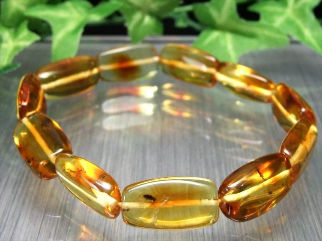 ハッキリ虫入り 5A 虫入り アンバー ブレスレット 天然虫入り琥珀