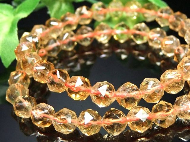 シトリン スターカット ブレスレット 7mm-7.5mm×24珠前後 富と繁栄を呼び寄せる 幸運の石 商売繁盛 キラキラ輝くスターカット 金運アップ ブラジル産