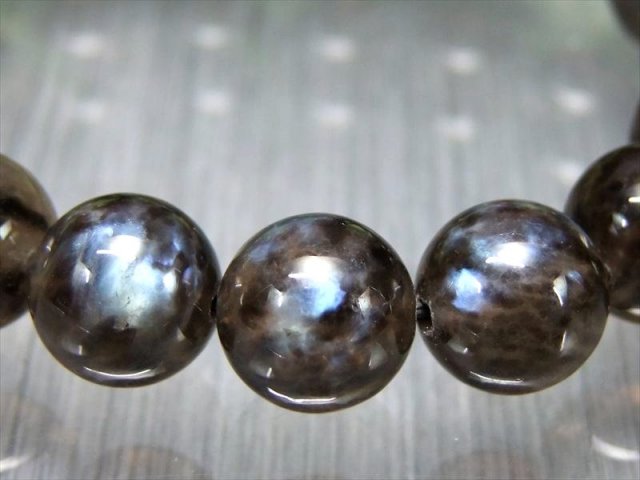 初入荷 4A ブラックレオパード ブルームーンストーン ブレスレット 11mm-11.5mm×18珠 美麗ブルーシラー 6月の誕生石 一点もの 黒豹月長石 マダガスカル産