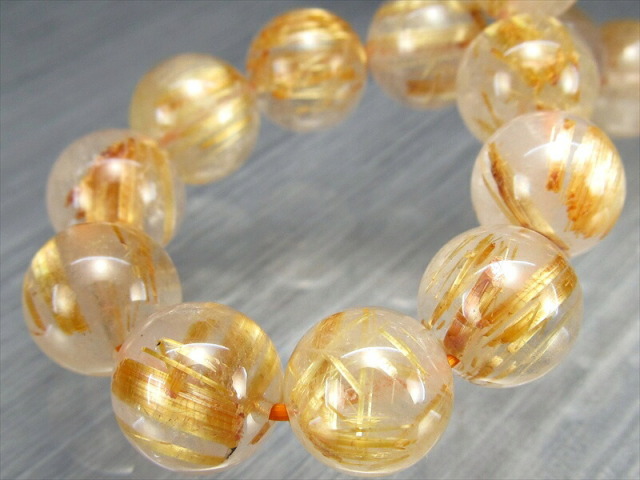 タイチン針 有り 3A ゴールド タイチン ルチルクォーツ ブレスレット 9.5mm-10mm×20珠 ギラギラゴールド 金運の代表石 一点もの ブラジル産 bl-p-g