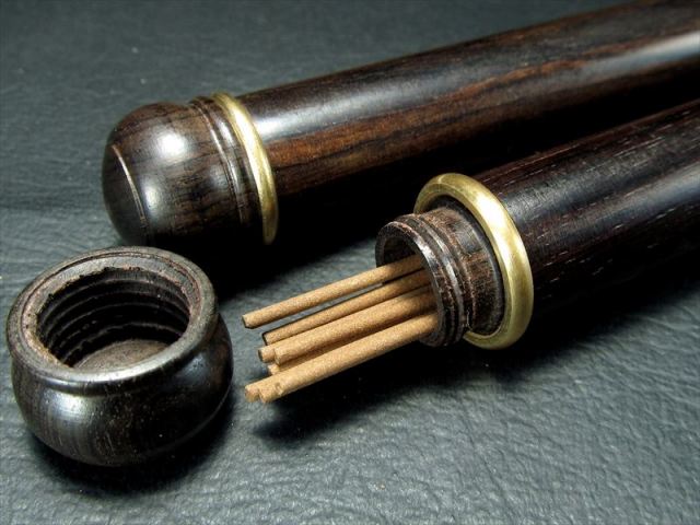 紫檀木のお香立て お香ボックス 全長約23.5センチ 丸筒禅シリーズD