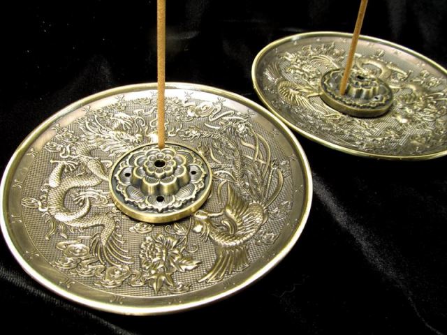 鳳凰と神龍 福が上がるお香立て 合金製 スティックタイプ コーンタイプ