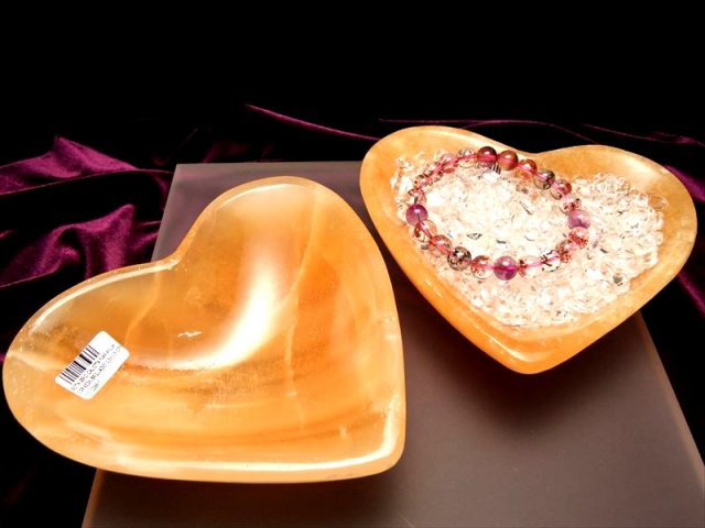 ハート型 オレンジカルサイト ボウル 浄化やインテリア 濃い極上カルサイト使用 つやつや メキシコ産