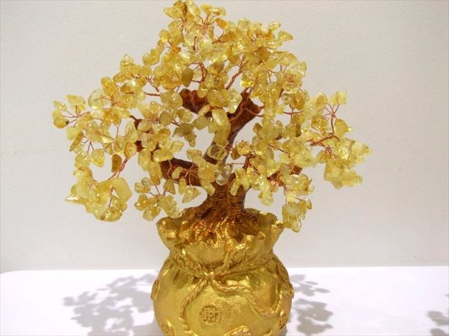 招財樹 シトリン 金のなる木 (大)縦約27cm 黄水晶 風水アイテム