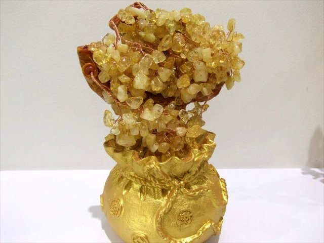 招財樹 シトリン 金のなる木 (大)縦約27cm 黄水晶 風水アイテム 