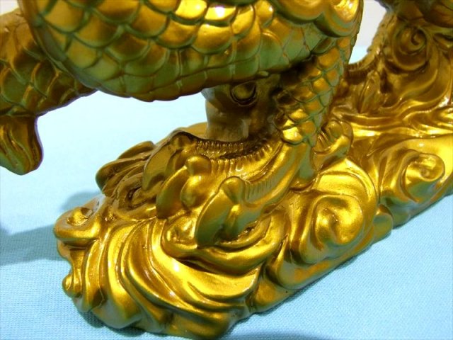LL(特大)開運 金龍モチーフ 玉持ち龍神(ドラゴン)置物 高さ約