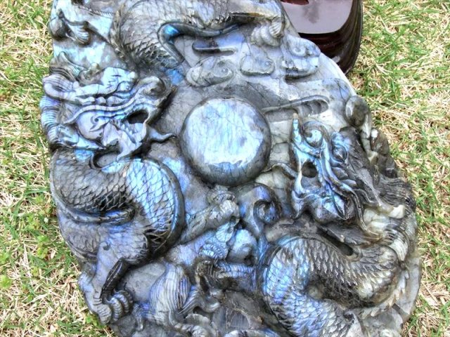 龍神Ⅱ青いドラゴンヘッドに青龍神❇全珠シラ-5Aラブラド☆金運最強お守り☆霊石 特大サイズ 最強守護・強運 対峙する双龍(龍神)と天珠