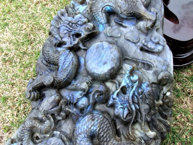 特大サイズ 最強守護・強運 対峙する双龍(龍神)と天珠 ラブラドライト