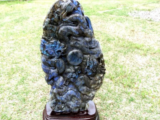 ラブラドライト  彫刻  龍  パワーストーン 天然石使用 龍彫刻置物 縁起物 天然石 最高品質ラブラドライト