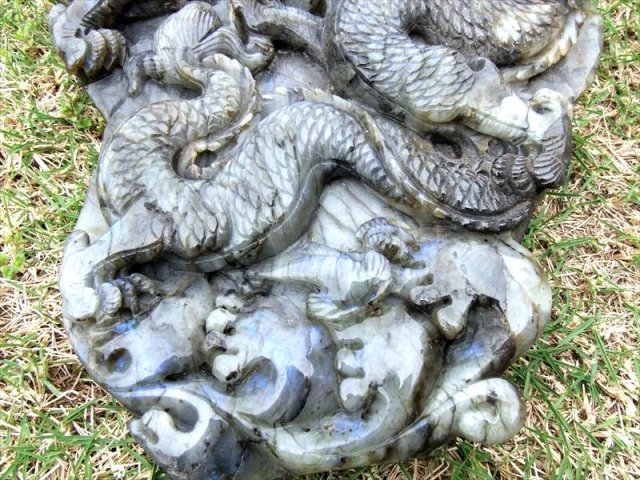 特大サイズ 最強守護・強運 対峙する双龍(龍神)と天珠 ラブラドライト