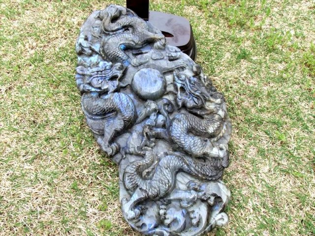 特大サイズ 最強守護・強運 対峙する双龍(龍神)と天珠 ラブラドライト