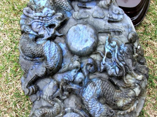 特大サイズ 最強守護・強運 対峙する双龍(龍神)と天珠 ラブラドライト
