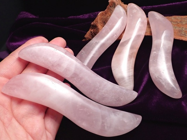 ローズクォーツ S字 マッサージ棒 長さ約105-110mm 激安 老廃物の除去