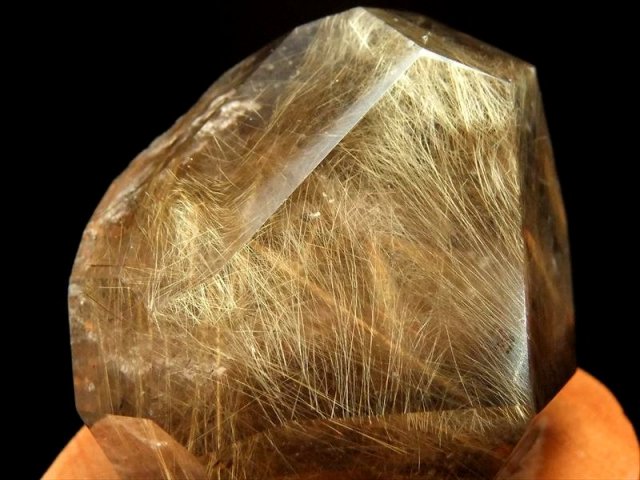 5A 超透明 ゴールド ルチルクォーツ 水晶ポイント 専用木製台付き 高さ 