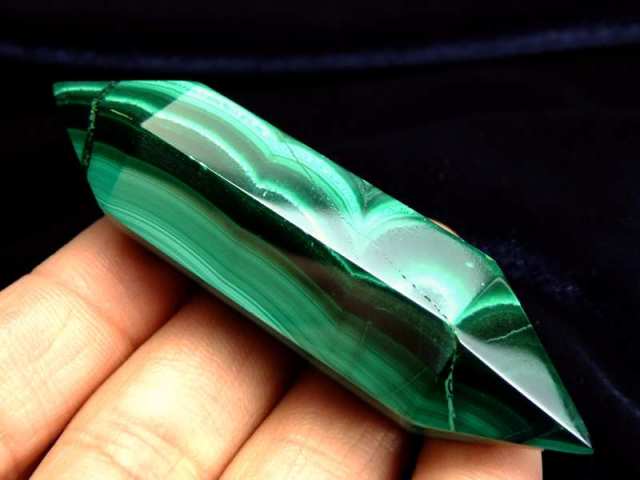 極上グリーン ダブルポイント マラカイト ミニ六角柱 ポイント置物 (双