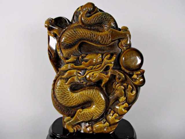 美麗ゴールドシラー龍神彫刻 タイガーアイドラゴン彫り ドラゴンボール  
