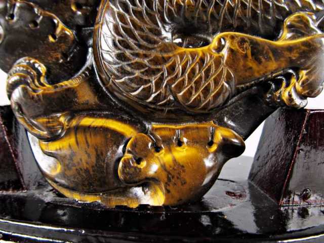 美麗ゴールドシラー龍神彫刻 タイガーアイドラゴン彫り ドラゴンボール  