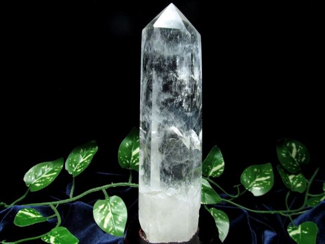 両錐水晶 エンジェルラダー入り 水晶ポイント 六角柱 専用木製台座付き 