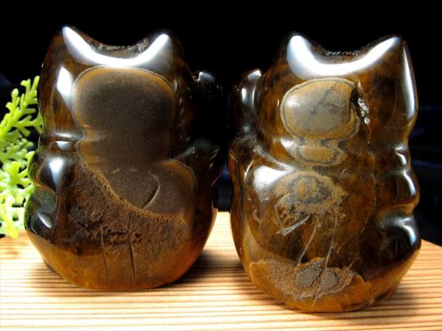 タイガーアイ ペア 招き猫 置物 1匹の重さ約60g-70g 2匹セット 開運