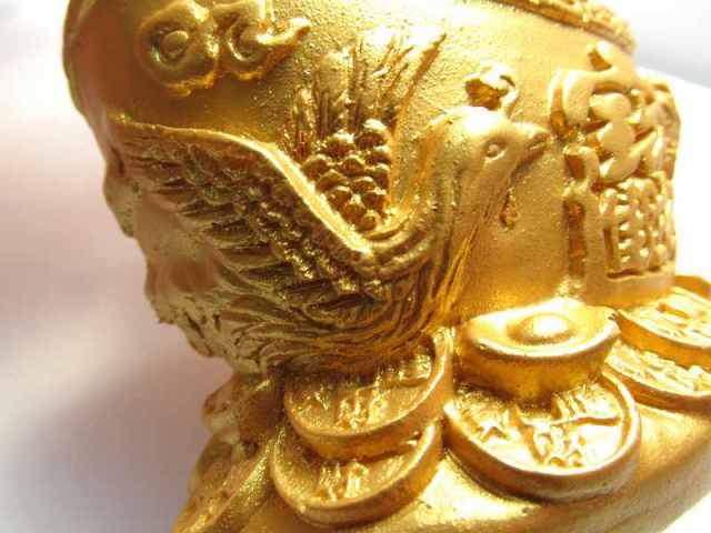 彫刻リング 【福神】 金運 幸運 最強金色 国産仏像・開運招福七福神・毘沙門天・合金製24k金メッキ 金色