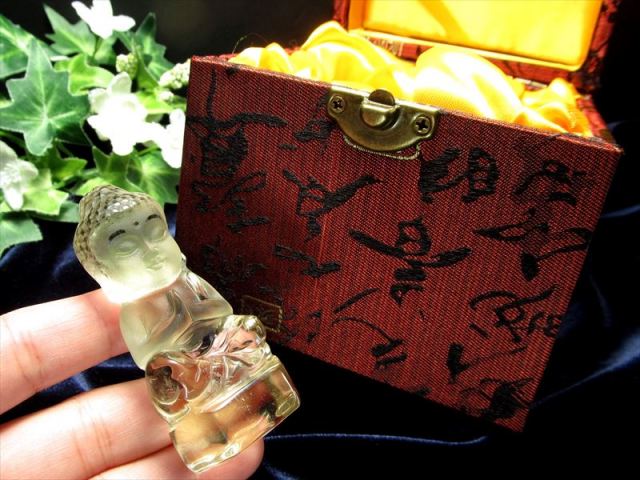 大人気手乗り大仏 虹入り シトリン ミニ大仏くん 彫刻 置物 化粧