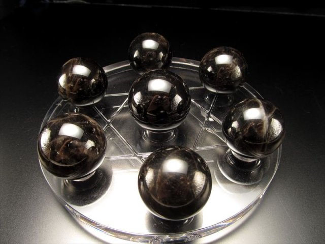 黒水晶 七星陣 台座直径約10cm 丸玉1点約28-30mm 丸玉6点約22mm-24mm 