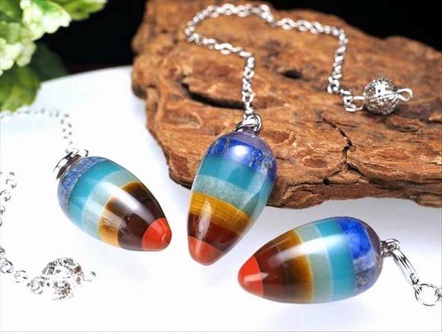 ★限定ご提供★ペンダントトップにも♡【7種チャクラ対応ペンデュラム】❤️ 7種チャクラ対応 ペンデュラム タイプC 石サイズ縦約25mm-29mm 1個売り