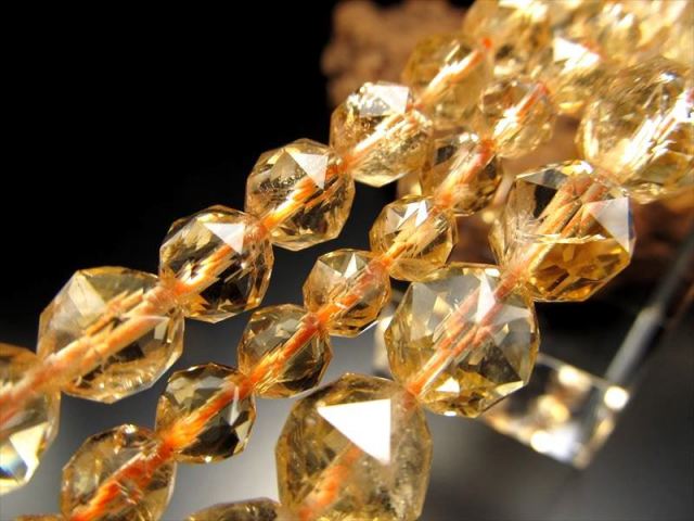 約6mm レインボーシトリン スターカット 一連 約38-40cm 透明シトリン キラキラ宝石質スターカット 黄水晶 ブラジル産