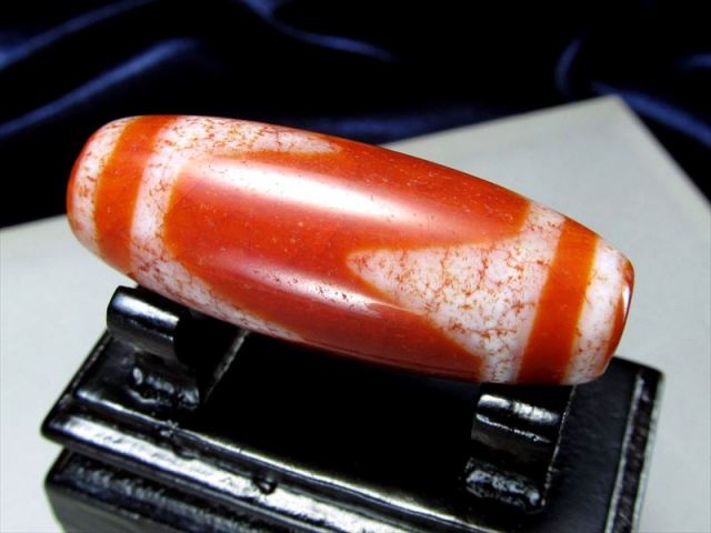 虎牙天珠紅朱砂龍紋天珠 約40mm 1個売り チベット発祥の厄除け・開運 