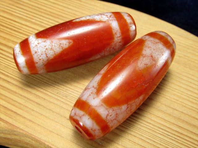 虎牙天珠紅朱砂龍紋天珠 約40mm 1個売り チベット発祥の厄除け・開運 