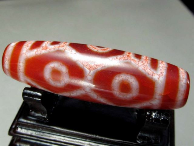 亀甲六眼天珠紅朱砂龍紋天珠 大サイズ 約48mm 1個売り チベット発祥の 