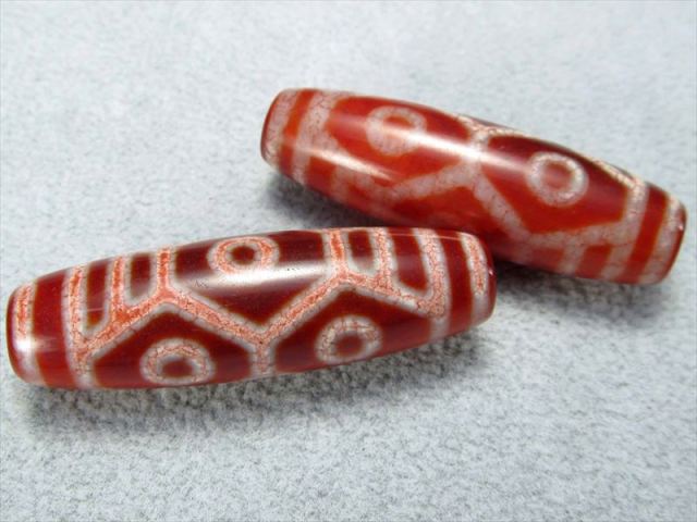 亀甲六眼天珠紅朱砂龍紋天珠 大サイズ 約48mm 1個売り チベット発祥の 