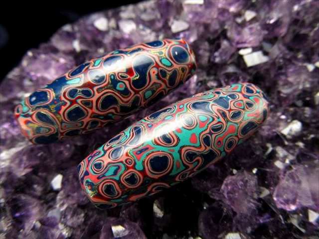 大漆螺鈿(らでん)天珠型ビーズ タイプC 長さ約33mm 1個売り 無形文化遺産登録 中国伝統工芸品 鮮やかな螺鈿細工 天然漆コーティング 黒檀製