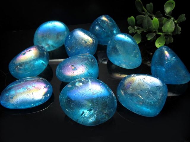 ブルーアクアオーラ 天然水晶 タンブル 200グラムセット 約8-10